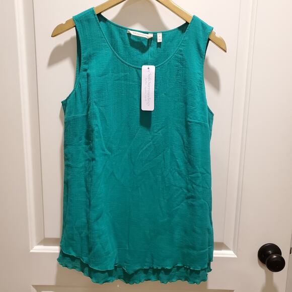 NWT Soft Surroundings Tank Top Gauze Small Green Sleeveless Asymmetrical Cotton - Picture 1 of 8